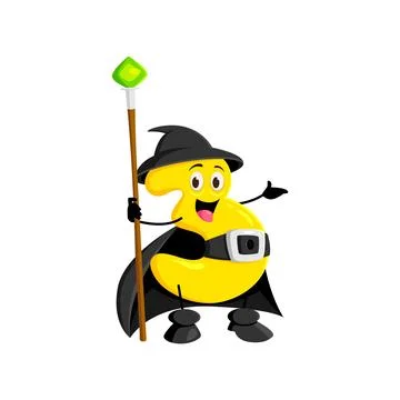 Cartoon math number three witch or mage with staff Stock Illustration