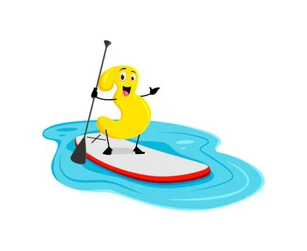 Cartoon math number two character riding sup board Stock Illustration