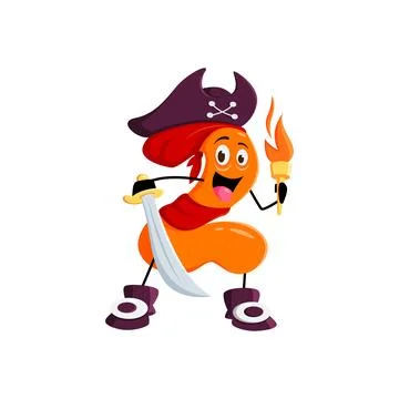 Cartoon math number two pirate with torch in hand Stock-Illustration