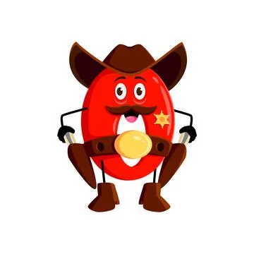 Cartoon math number zero cowboy, ranger or sheriff Stock Illustration