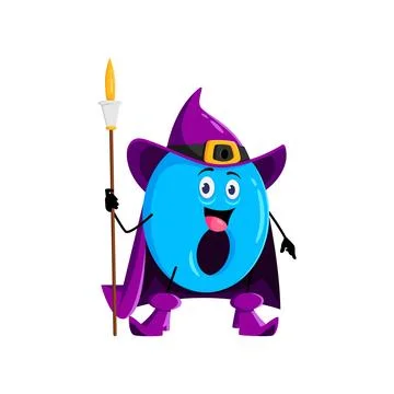 Cartoon math number zero wizard wields a staff Illustrazione stock