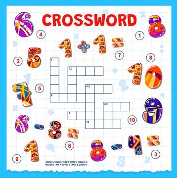 Cartoon math numbers and digits, crossword grid Stock Illustration