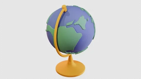 Cartoon matte globe spinning over a transparent background. Seamless. 3D render. Stock Footage 304634219