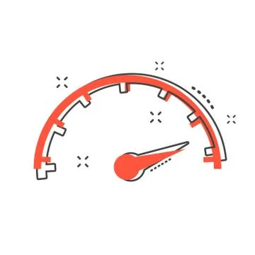 Cartoon max speed icon in comic style. Speedometer sign illustration pictogra 스톡 일러스트