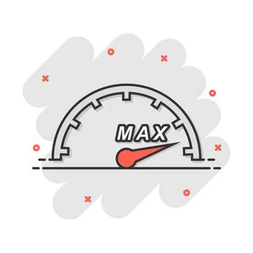 Cartoon max speed icon in comic style. Speedometer sign illustration pictogra Stock Illustration