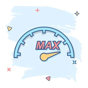 Cartoon max speed icon in comic style. Speedometer sign illustration pictogra Stock Illustration