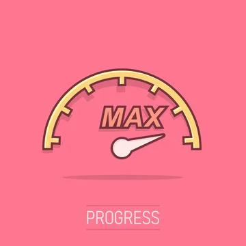 Cartoon max speed icon in comic style. Speedometer sign illustration pictog.. Stockillustratie