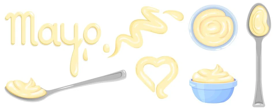 Cartoon mayonnaise elements Stock Illustration