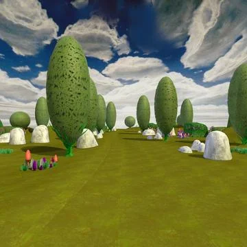 Cartoon Meadow Landscape 3D Model