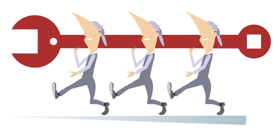 Cartoon mechanic teamwork work concept illustration Stock Illustration
