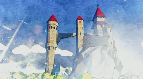 Cartoon medieval castle in the clouds timelaps. Stock-Footage 57319022