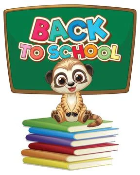Cartoon Meerkat Sitting on Stack of Books with School Blackboard Stockillustratie