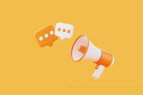 Cartoon megaphone with notification speech bubble on orange background Stock Illustration