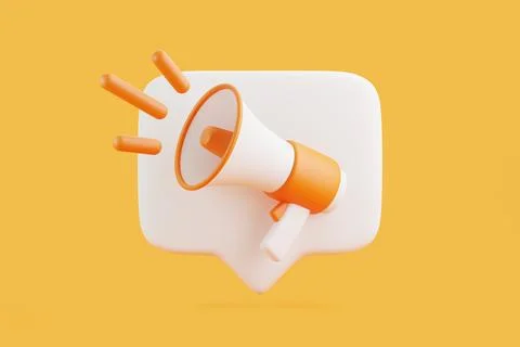 Cartoon megaphone with notification speech bubble on orange background Stock Illustration