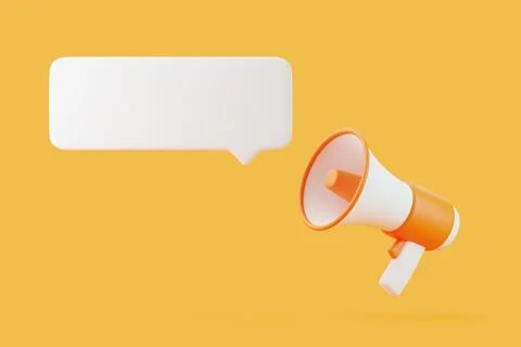 Cartoon megaphone with notification speech bubble on orange background Stock Illustration