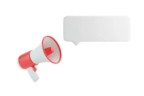 Cartoon megaphone with notification speech bubble isolated on white background Stock Illustration
