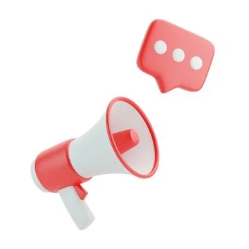 Cartoon megaphone with notification speech bubble isolated on white background Stock Illustration