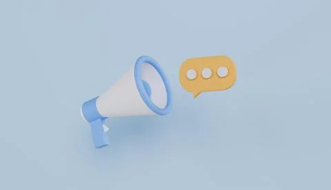 Cartoon megaphone with notification speech bubble on blue background Stock Illustration