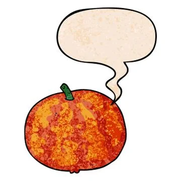 Cartoon melon and speech bubble in retro texture style Stock Illustration