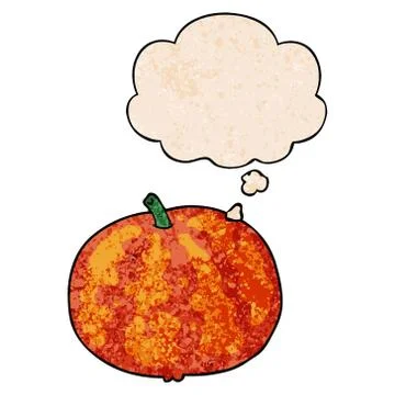 Cartoon melon and thought bubble in grunge texture pattern style Stock Illustration