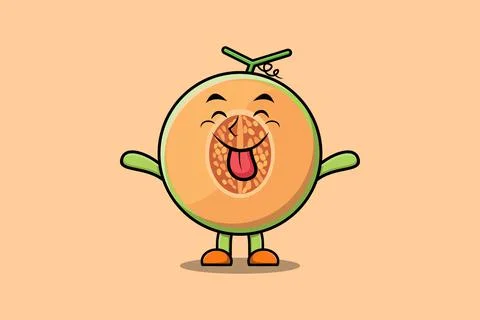 Cartoon Melon character with flashy expression Stock Illustration