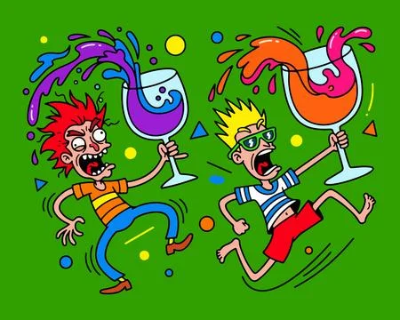 Cartoon Men Spilling Drinks Stock Illustration