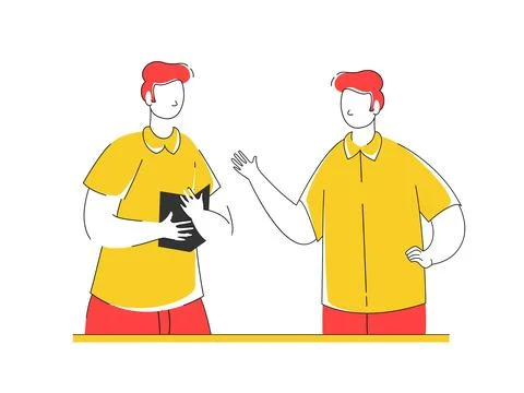 Cartoon Men Talking to Each Other or Discuss on White Background. Stock Illustration