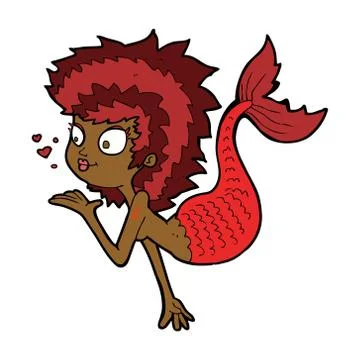 Cartoon mermaid blowing a kiss Stock Illustration