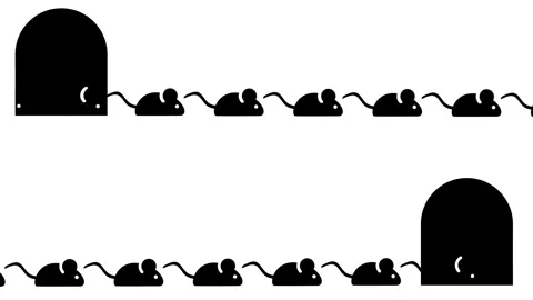Cartoon Mice Marching Toward Mouse Hole Video stock 336838311