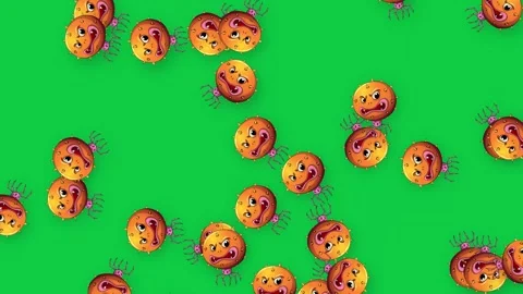 Cartoon Microbes and Bacteria Falling Against a Green Screen Background Stock Footage 341538307