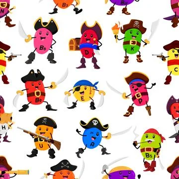 Cartoon micronutrient pirates seamless pattern Stock Illustration