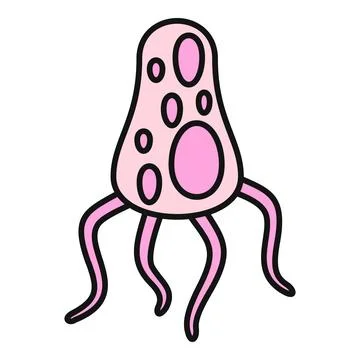 Cartoon microorganism cell with multiple tentacles isolated on white Stock Illustration