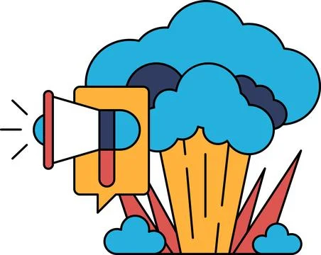A cartoon of a microphone with a big speaker on it and a cloud of smoke Stock Illustration