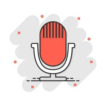 Cartoon microphone icon in comic style. Mic illustration pictogram. Mike sign Stock Illustration