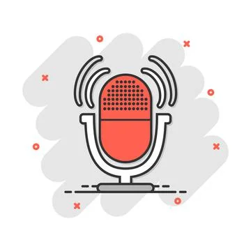 Cartoon microphone icon in comic style. Mic illustration pictogram. Mike sign Stock Illustration
