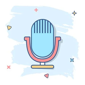 Cartoon microphone icon in comic style. Mic illustration pictogram. Mike sign Stock Illustration