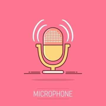 Cartoon microphone icon in comic style. Mic illustration pictogram. Mike si.. Stock Illustration