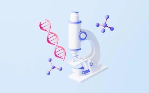 Cartoon microscope , DNA and molecules, 3d rendering. Stock Illustration