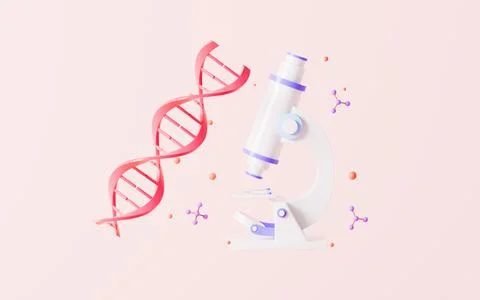 Cartoon microscope , DNA and molecules, 3d rendering. Stock Illustration
