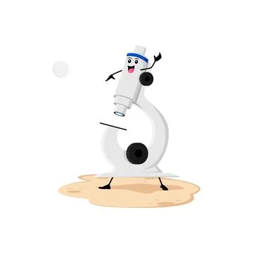 Cartoon microscope school supply play volleyball Stock Illustration