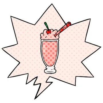 Cartoon milkshake and speech bubble in comic book style Stock Illustration