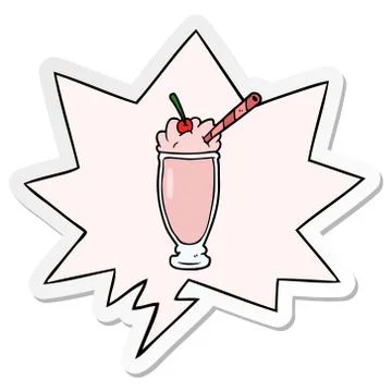 Cartoon milkshake and speech bubble sticker Stock Illustration