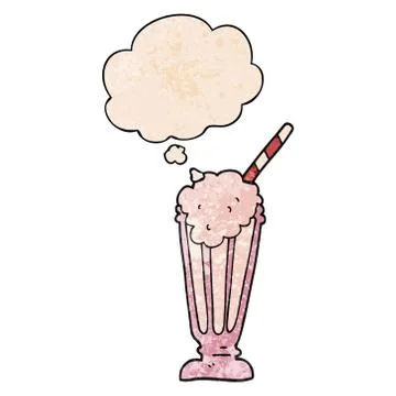 Cartoon milkshake and thought bubble in grunge texture pattern style Stock Illustration