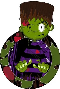 Cartoon Mini Frankenstein Monster 스톡 일러스트
