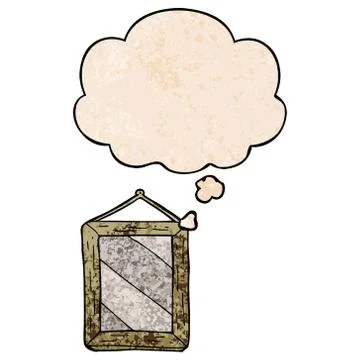 Cartoon mirror and thought bubble in grunge texture pattern style Illustrazione stock