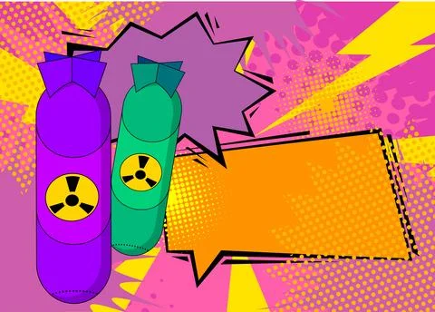 Cartoon Missile bomb with blank speech bubble, comic book Weapon background.. Stock Illustration