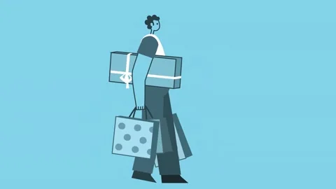 Cartoon Mman Walking with Gift Box and Shopping Bags. Flat Design 2d Character 스톡 동영상 167304745