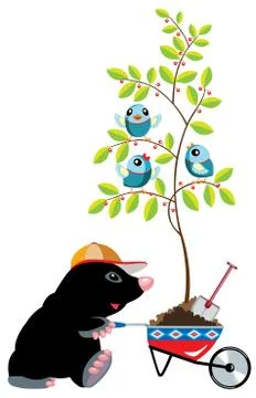 Cartoon mole with wheelbarrow Stock Illustration
