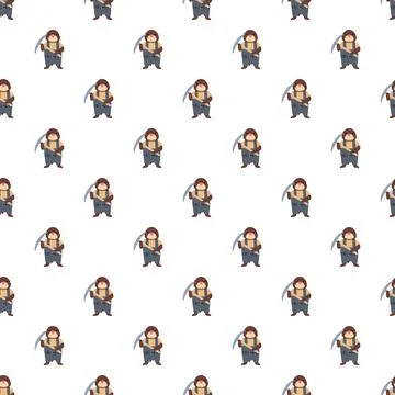 Cartoon mole workers on a seamless pattern Stock Illustration