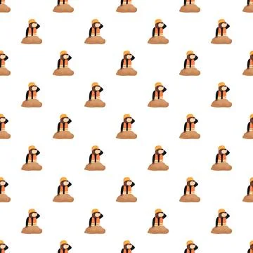 Cartoon mole workers wearing helmets emerging from ground pattern Illustrazione stock